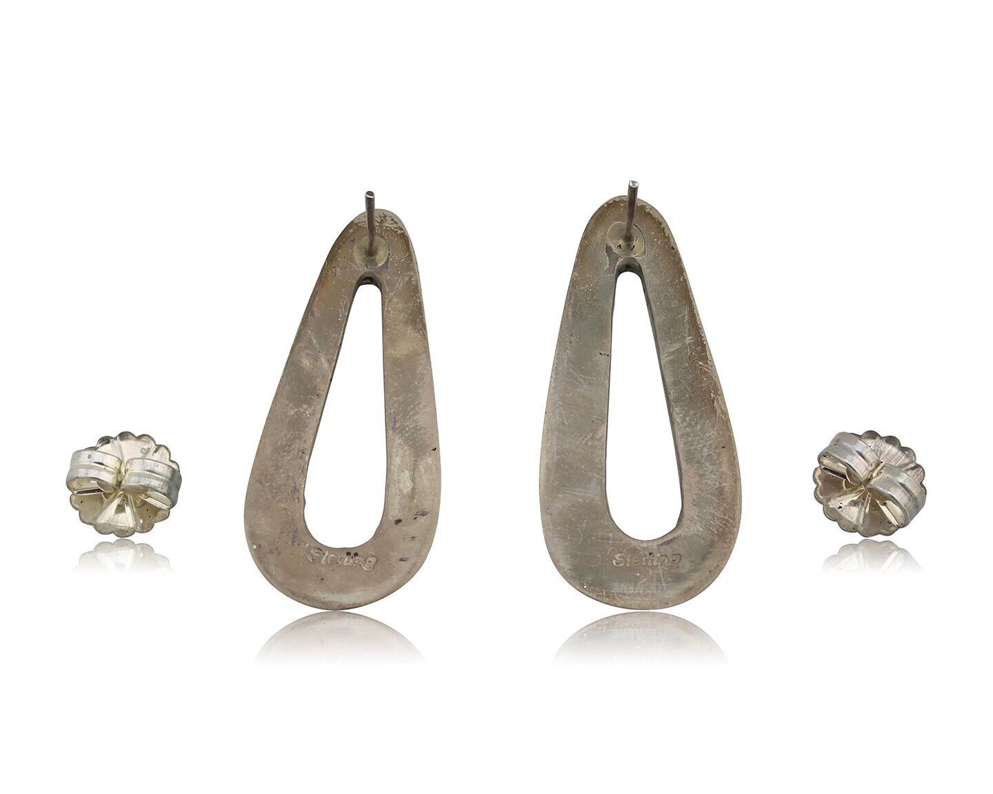 Navajo Earrings 925 Silver Sleeping Beauty Turquoise Native Artist C.80s