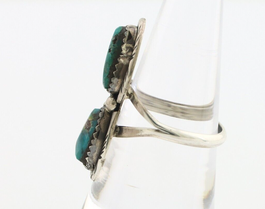 Navajo Ring 925 Silver Natural AAA Blue Turquoise Artist Signed Tom Willeto C80s