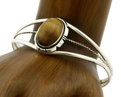 Navajo Bracelet .925 Silver Tiger Eye Sapphire Signed Sapphire Signed Sarah Chee