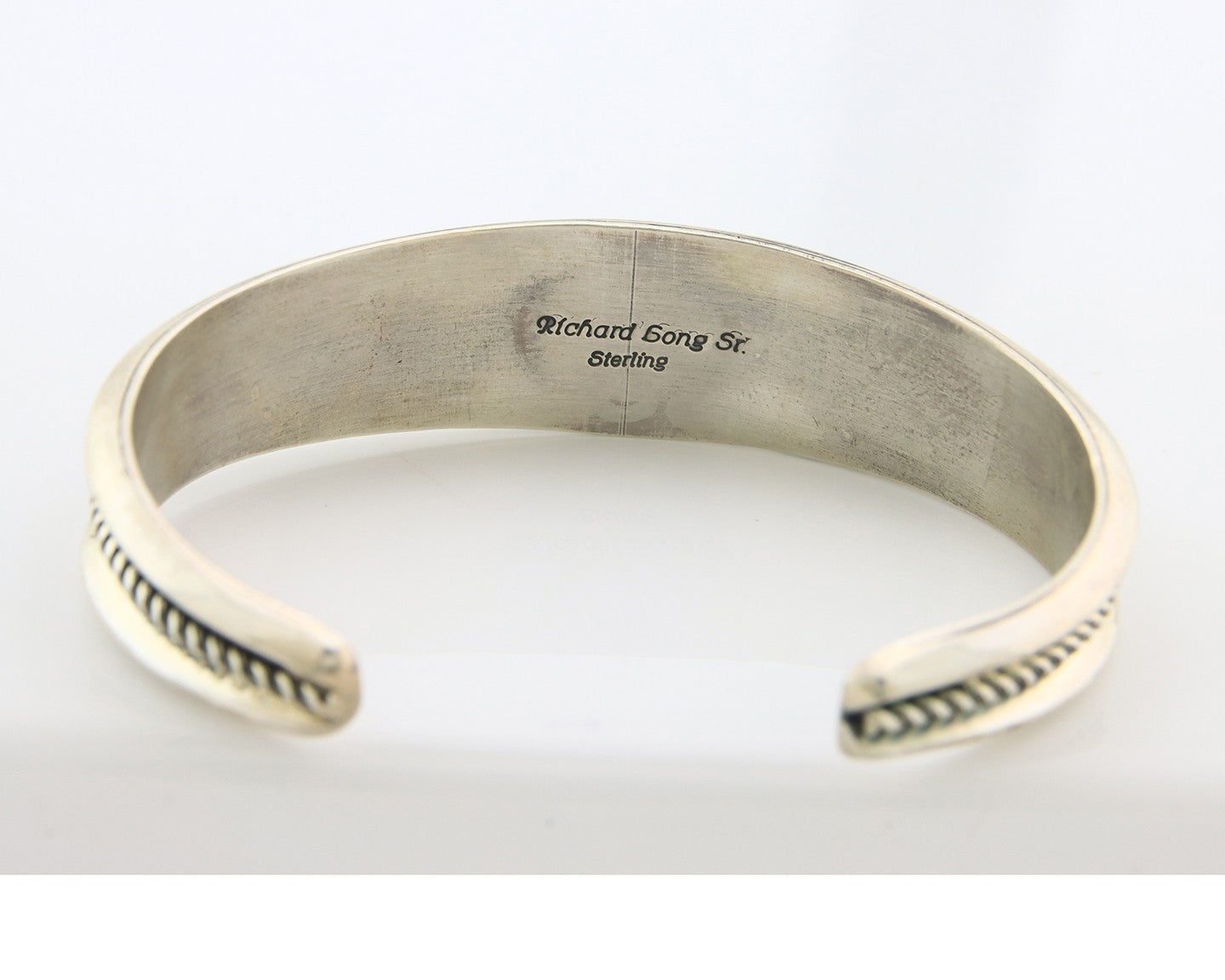 Navajo Cuff Bracelet Sterling Silver Natural Malachite Vintage Signed R Long Sr