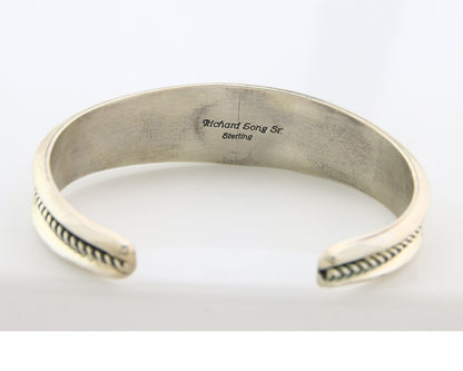 Navajo Cuff Bracelet Sterling Silver Natural Malachite Vintage Signed R Long Sr