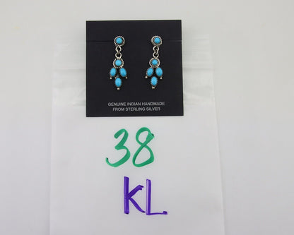Navajo Paw Earrings 925 Silver Blue Turquoise Native American Artist C.80's