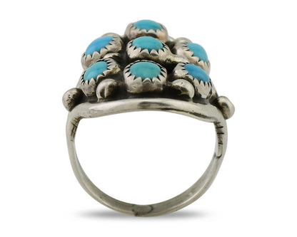 Navajo Handmade Ring 925 Silver Kingman Turquoise Artist Signed L Henderson C80s