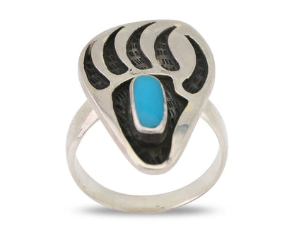 Navajo Badger Paw Ring 925 Silver Turquoise Native American Artist C.80's