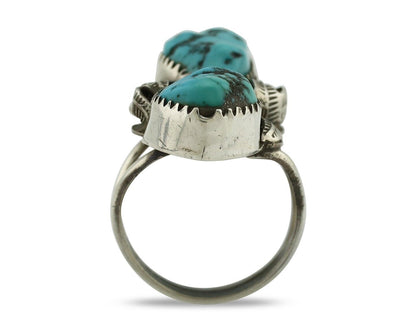 Navajo Ring 925 Silver Sleeping Beauty Nugget Turquoise Signed J Johnson C.80's