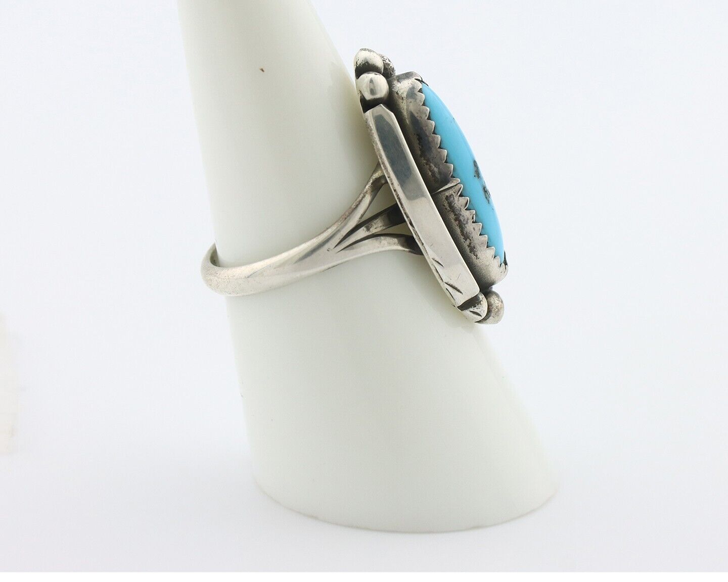 Navajo Ring .925 Silver Sleeping Beauty Turquoise Signed SkyStone Creations C80s