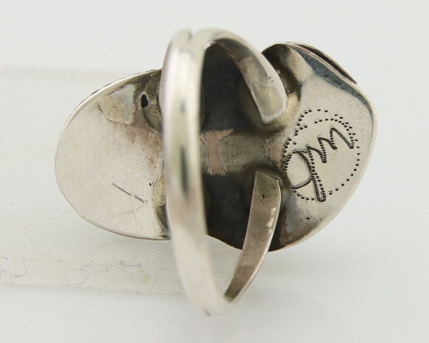 Navajo Ring .925 Silver Natural Slab Turquoise Signed Justin Morris C.80's