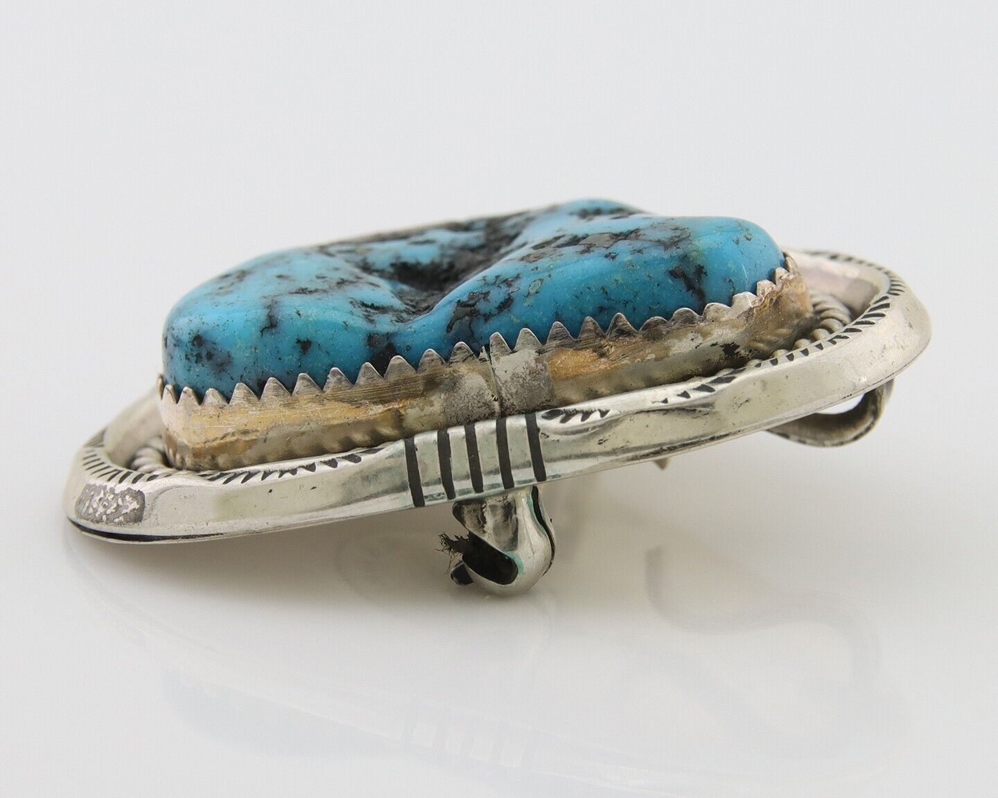 Navajo Pin Pendant 925 Silver Sea Foam Turquoise Artist Signed Hyson Craig C.80s
