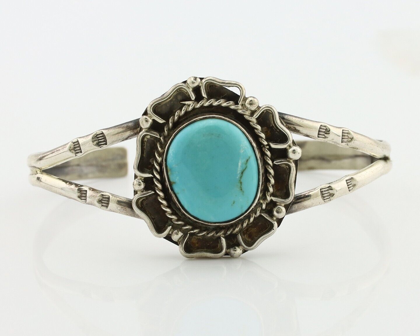 Navajo Bracelet 925 Silver Natural Turquoise Artist Signed Thompson Platero C80s