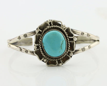 Navajo Bracelet 925 Silver Natural Turquoise Artist Signed Thompson Platero C80s