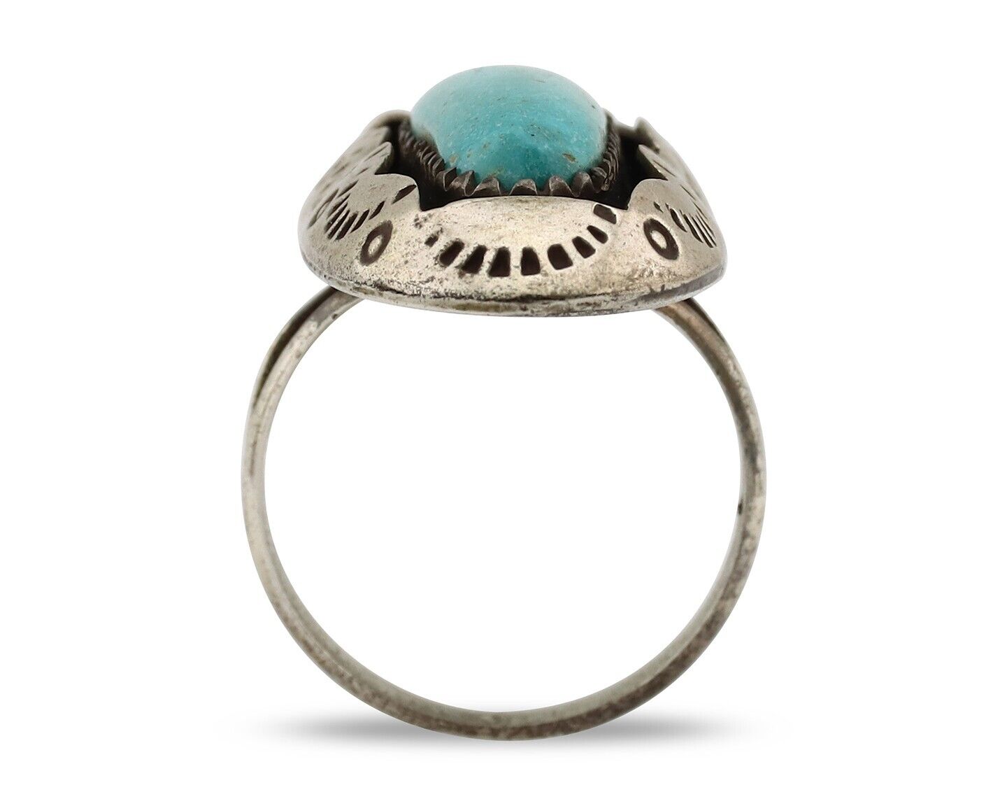 Navajo Ring 925 Silver Natural Kingman Turquoise Native American Artist C.80's