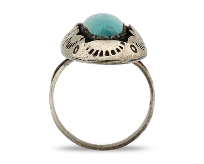 Navajo Ring 925 Silver Natural Kingman Turquoise Native American Artist C.80's