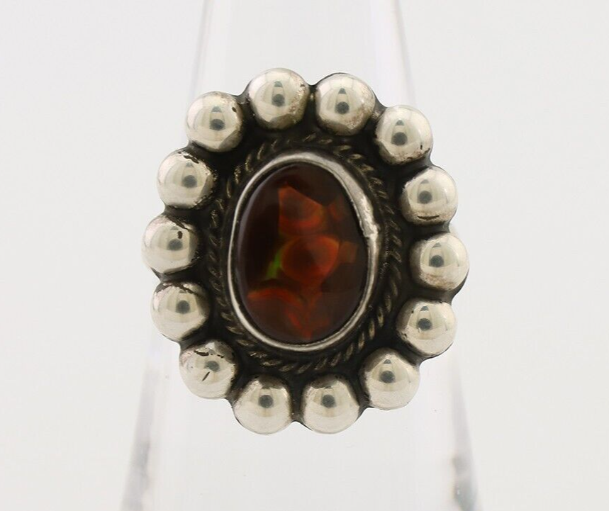 Navajo Handmade Ring 925 Silver Natural Fire Opal Native Artist Size 6.75 C.80's