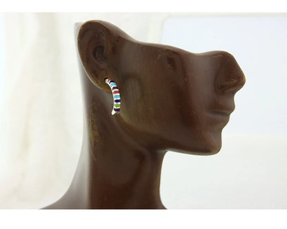 Navajo Half Hoop Earrings Sterling Silver Natural Gemstone Native Handmade