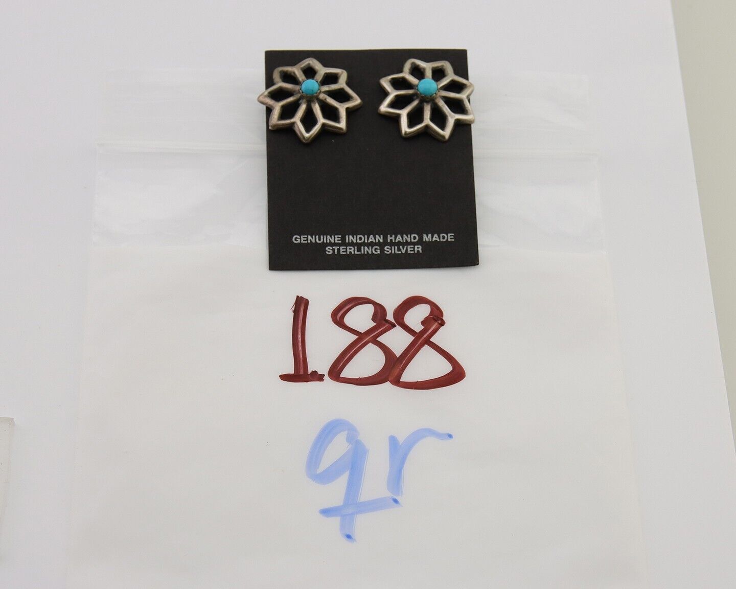 Navajo Flower Earrings 925 Silver Natural Turquoise Native Artist C.80's