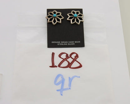 Navajo Flower Earrings 925 Silver Natural Turquoise Native Artist C.80's