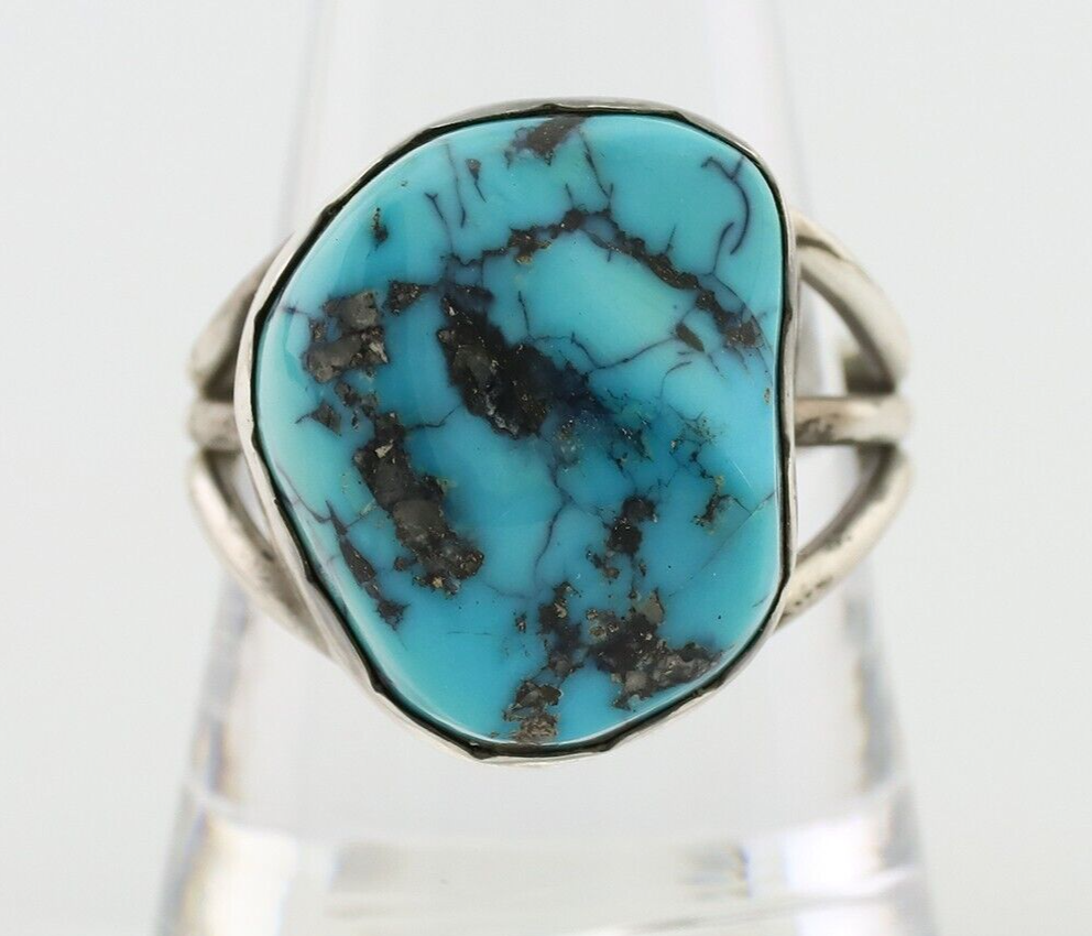 Navajo Ring 925 Silver Natural Blue Turquoise Signed Tony Guerro C.80's