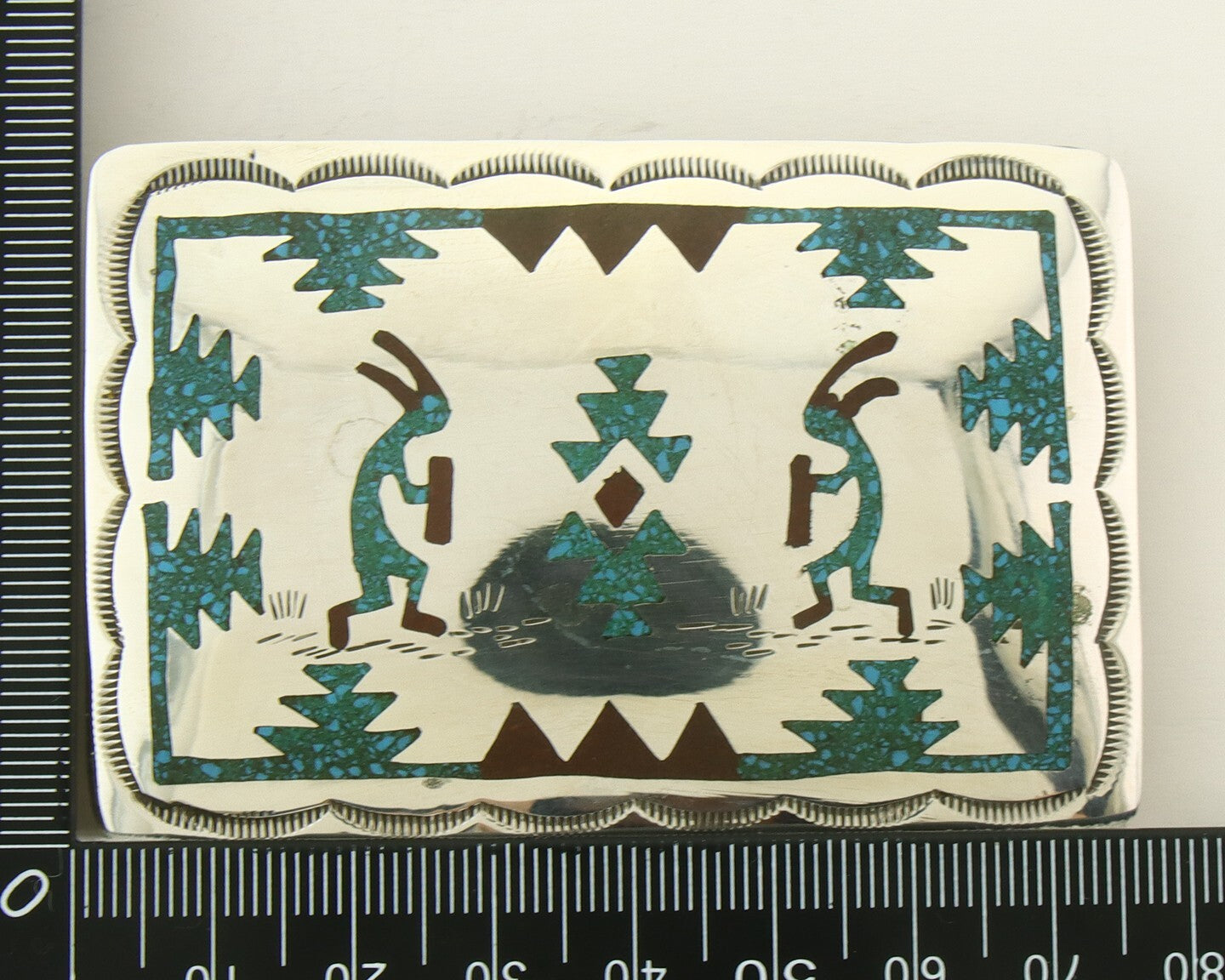 Vintage Navajo Belt Buckle 925 Silver Handmade Inlaid Gemstone Signed HB
