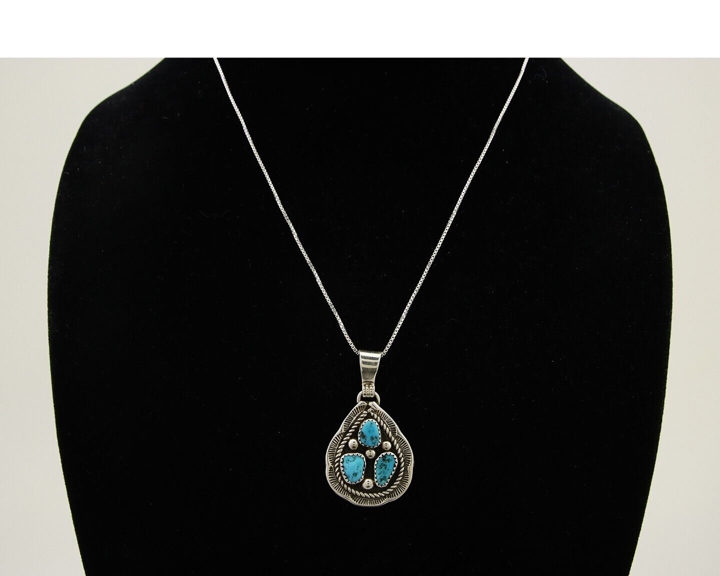 Navajo Necklace 925 Silver Natural Blue Turquoise Native American Artist C.80's