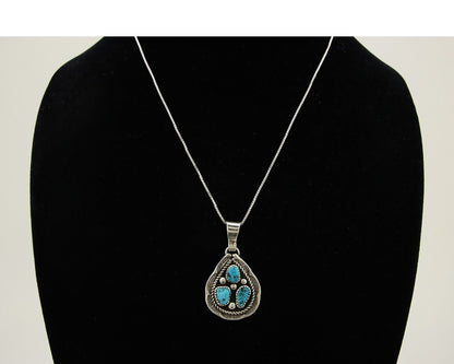 Navajo Necklace 925 Silver Natural Blue Turquoise Native American Artist C.80's