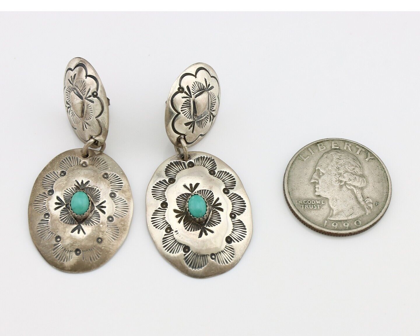 Navajo Handmade Earrings 925 Silver Blue Turquoise Artist Signed WT C.80s