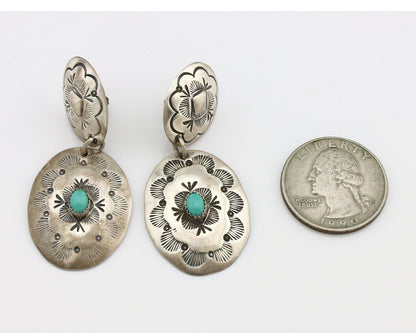 Navajo Handmade Earrings 925 Silver Blue Turquoise Artist Signed WT C.80s