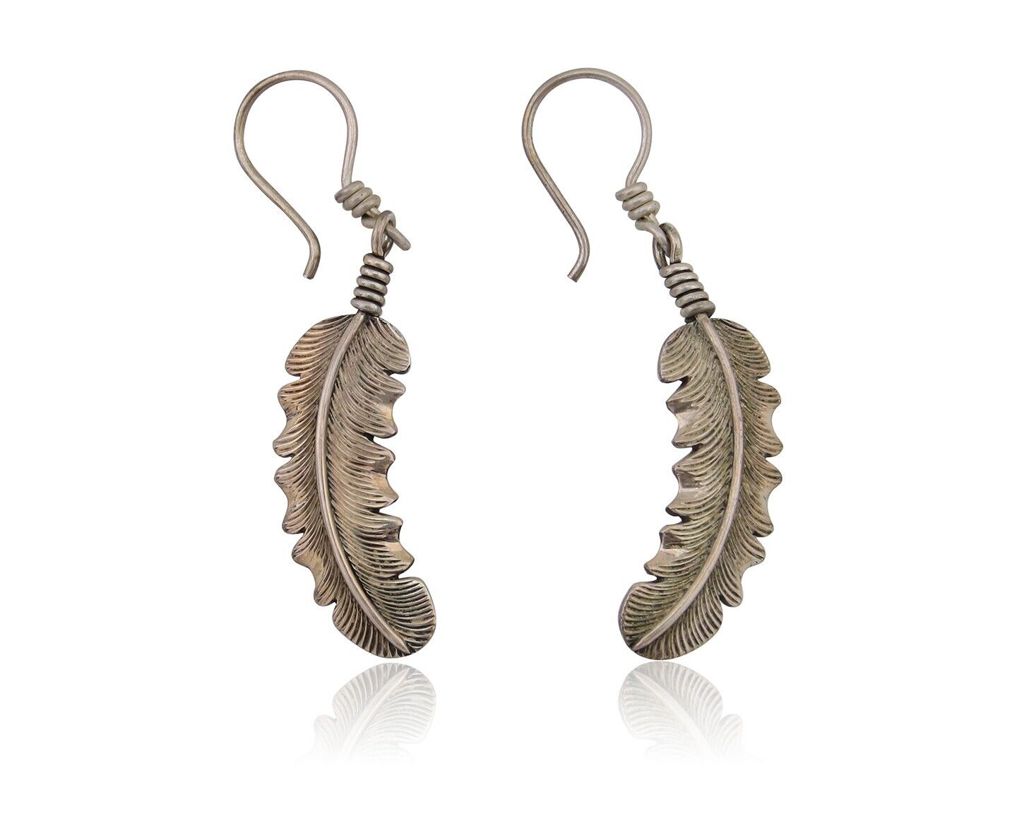 Navajo Eagle Feather Dangle Earrings 925 Silver Artist Signed D Lerma C.80's