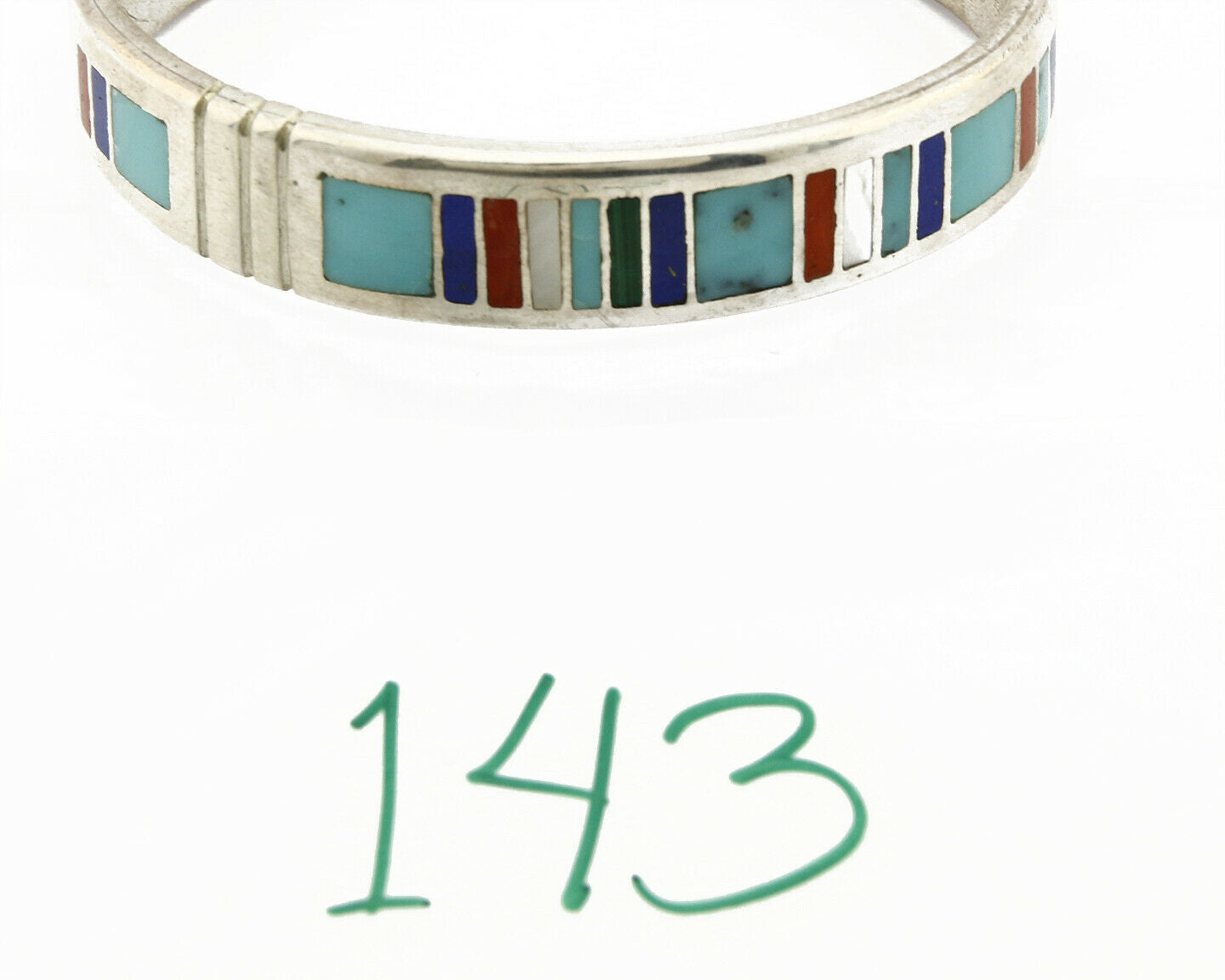 Navajo Artist Signed EDD.B. Gemstone Inlaid .925 Silver Cuff