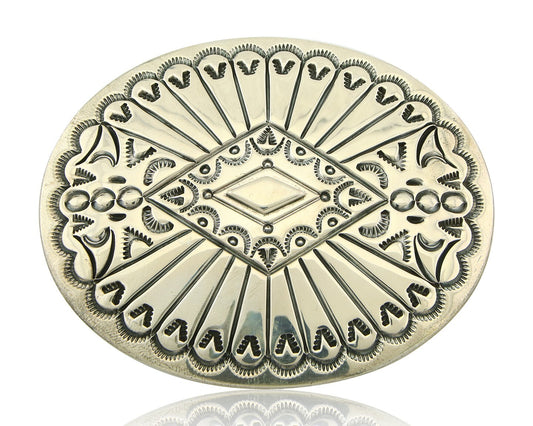Navajo Belt Buckle 925 Sterling Silver Artist Signed Tim Guerro 2.5x3 in C.80's