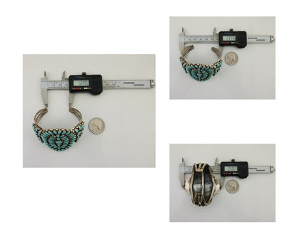 Navajo Bracelet 925 Silver Natural Blue Turquoise Signed Delbert Chatter C.80's