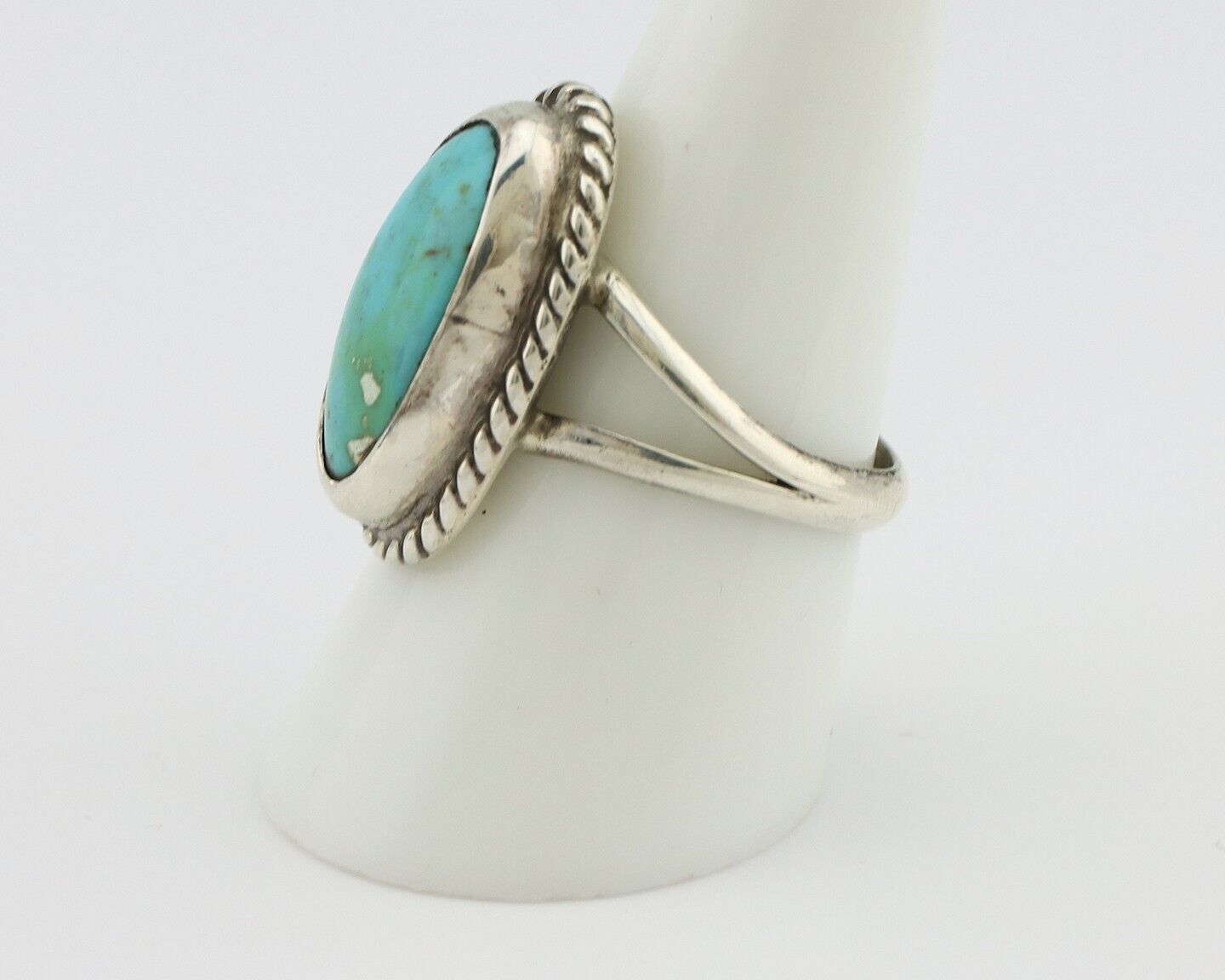Navajo Ring 925 Silver Kingman Turquoise Native American Artist C.80's