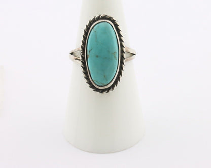 Navajo Ring 925 Silver Natural Kingman Turquoise Signed M Montoya C.80's