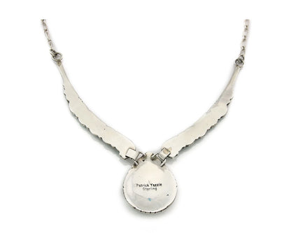 Navajo Necklace 925 Sterling Silver Natural Turquoise Signed Patrick Yazzie