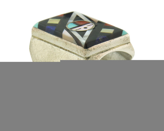 Vintage Zuni Ring 925 Sterling Authentic Natural Gemstone Signed EO Size 10.25