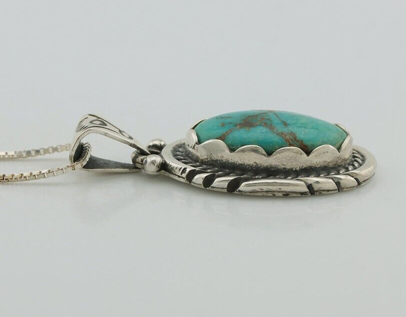Navajo Necklace 925 Silver Natural Turquoise Sun Stamp C.80s