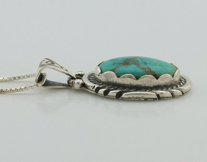 Navajo Necklace 925 Silver Natural Turquoise Sun Stamp C.80s