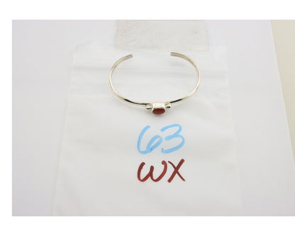 Navajo Bracelet .925 Silver Natural Red Coral Cuff Native American Artist C.80's