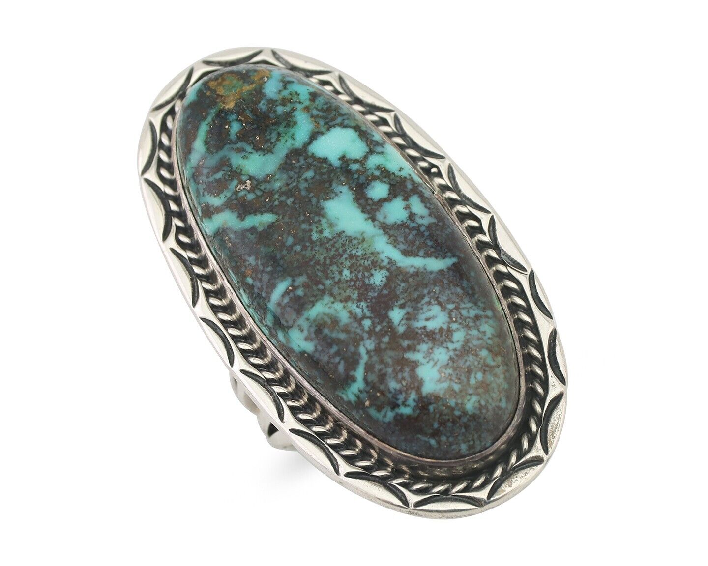 Navajo Ring 925 Silver Apache Blue Turquoise Native American Artist C.80's