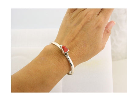 Navajo Bracelet .925 Silver Mediterranean Red Coral Cuff Native Artist C.80's