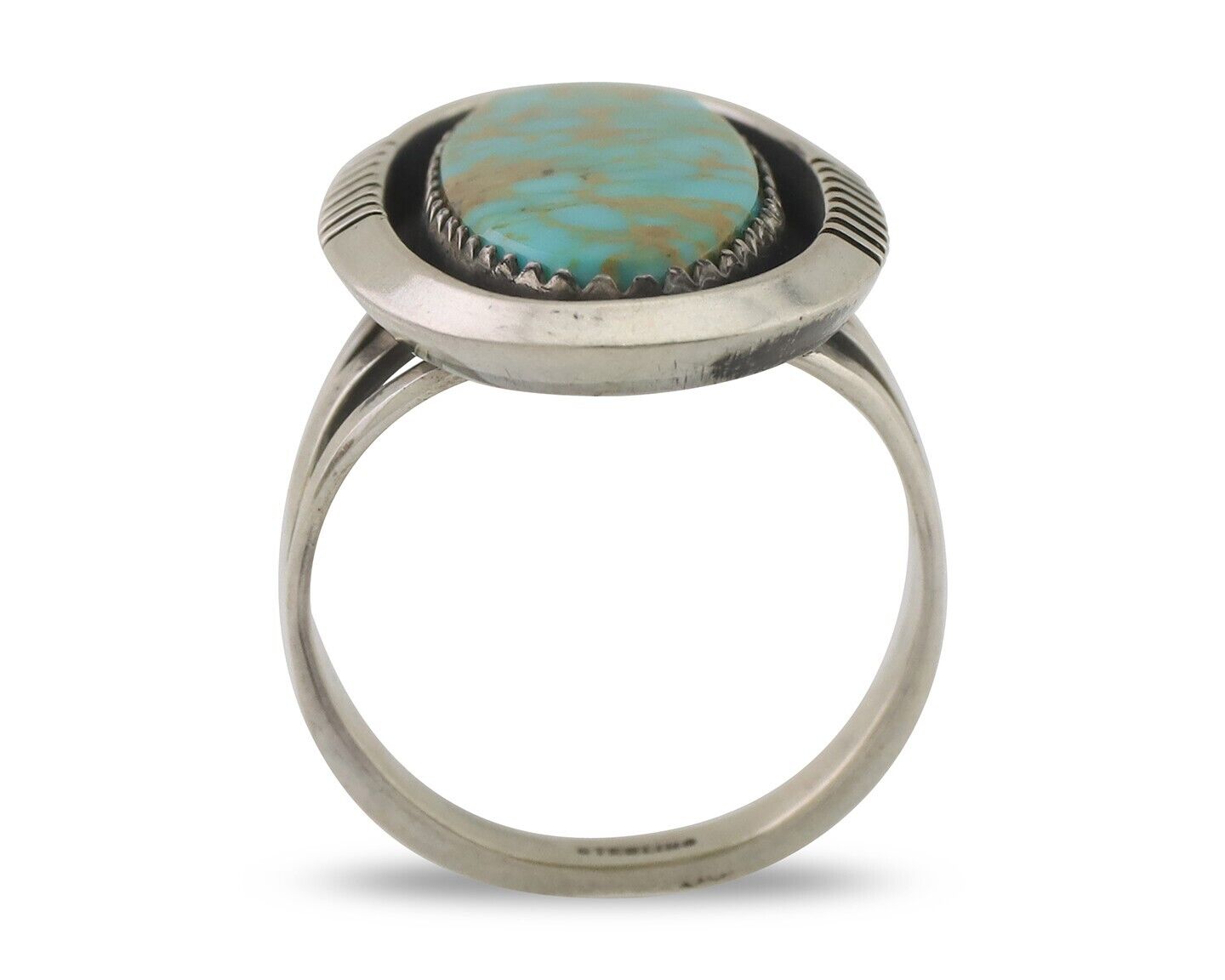 Navajo Ring 925 Silver Blue Gem Turquoise Native American Artist C.80's