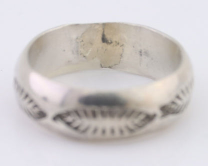 Navajo Hand Stamped Band 925 Silver 6.0 mm Signed Larry Chavez Size 5.75 C.80's