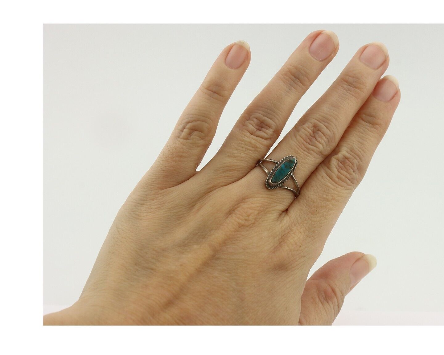 Navajo Ring 925 Silver Red Mountain Turquoise Native American Artist C.80's