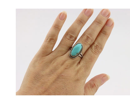 Navajo Ring 925 Silver Natural Kingman Turquoise Signed M Montoya C.80's