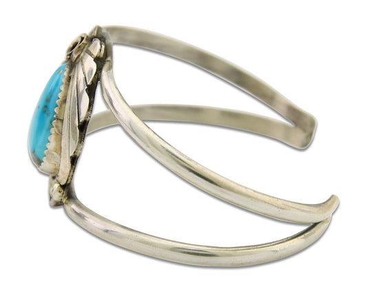 Navajo Cuff Bracelet 925 Silver Turquoise Artist Signed C Davis C.80's