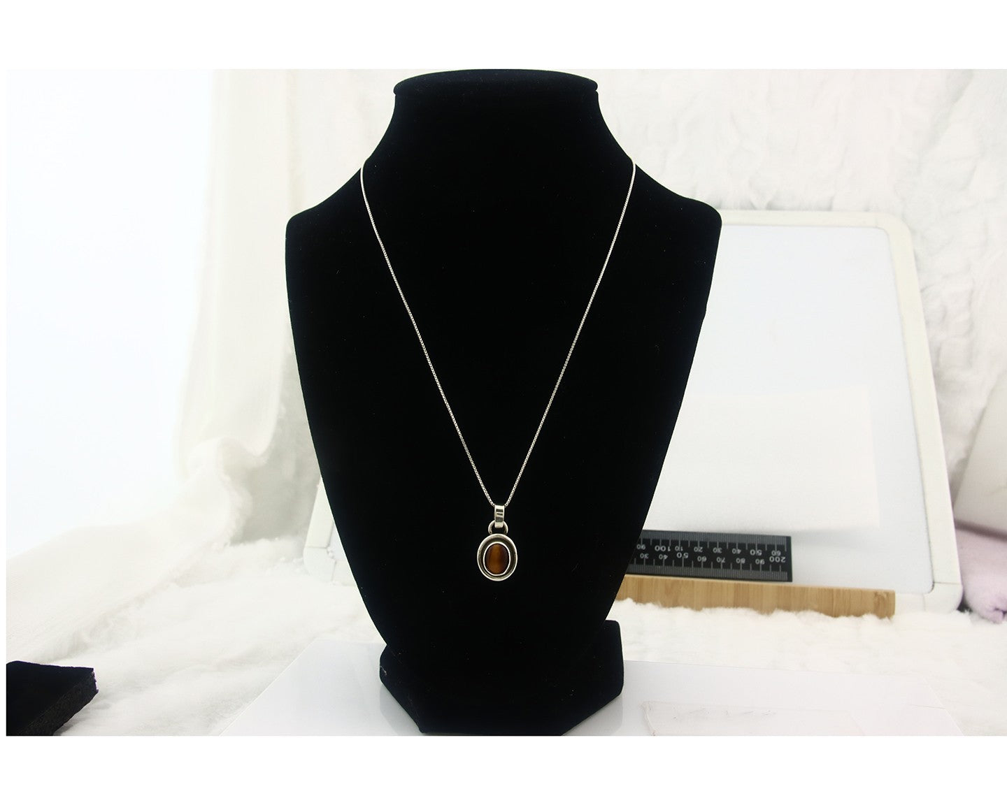 Navajo Sterling Silver Necklace Authentic Tiger Eye Sapphire Vintage Handmade