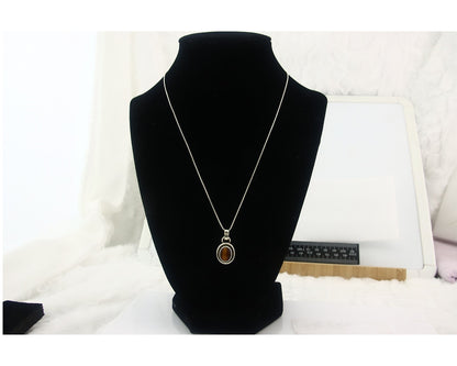 Navajo Sterling Silver Necklace Authentic Tiger Eye Sapphire Vintage Handmade