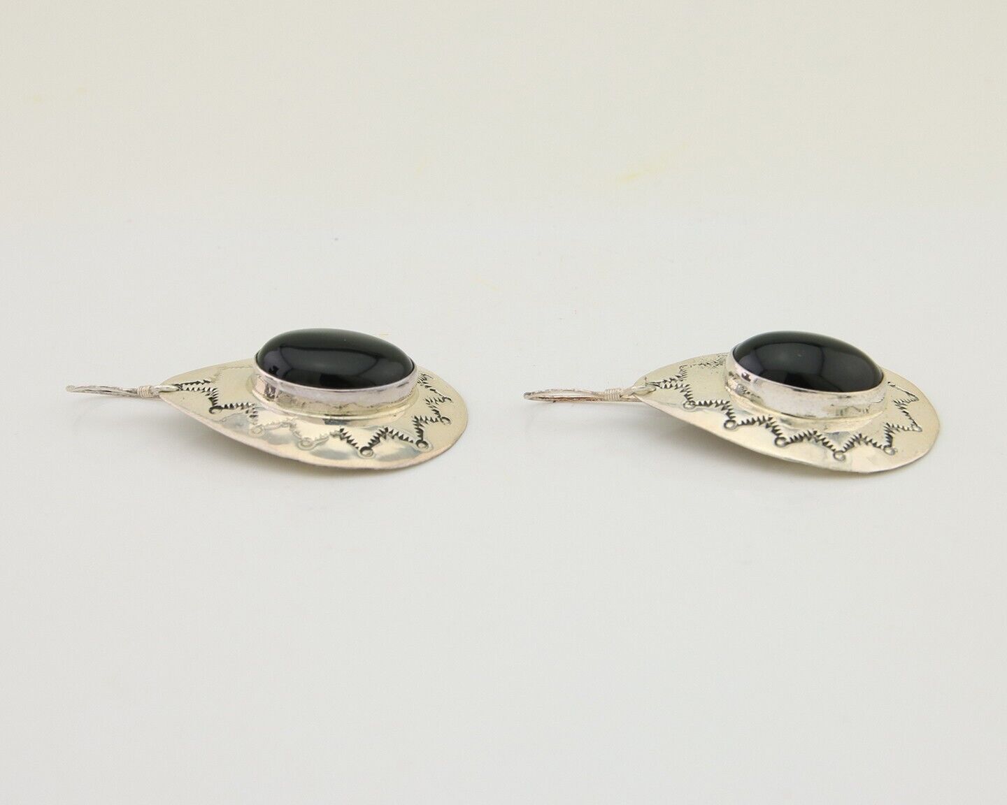 Navajo Handmade Earrings 925 Silver Onyx Artist Douglas Etsitty C.80's