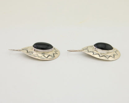 Navajo Handmade Earrings 925 Silver Onyx Artist Douglas Etsitty C.80's