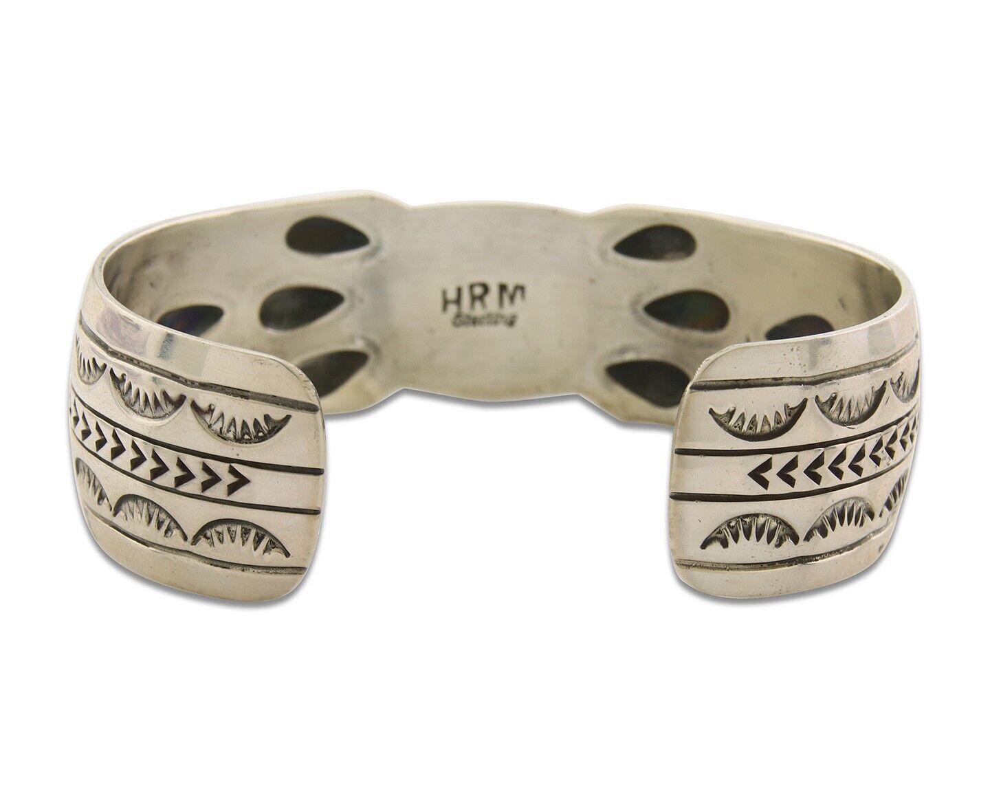 Navajo Bracelet 925 Silver Natural Onyx Cuff Artist Signed HRM C.80's