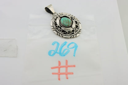Navajo Pendant 925 Silver Kingman Turquoise Native American Artist C.80s